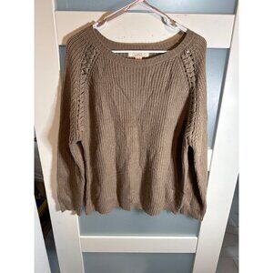 Rhapsody Womens XL Tan Knit Sweater Raglan Sleeves/Crochet All Acrylic     63-18